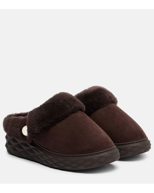 Jimmy Choo Brown Slippers Diamond Maxi Mule F Aus Veloursleder