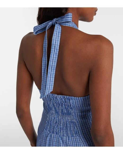 Faithfull The Brand Blue Marais Checked Linen Midi Dress