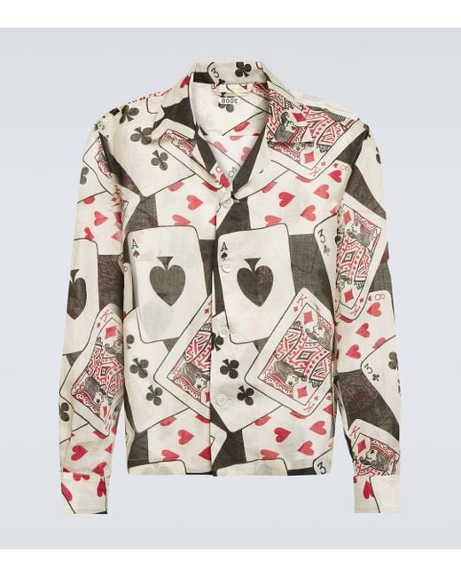 Bode Pink Ace Of Spades Printed Ramie Shirt for men