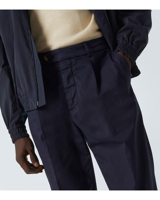 Brunello Cucinelli Blue Cotton-Blend Gabardine Slim Pants for men
