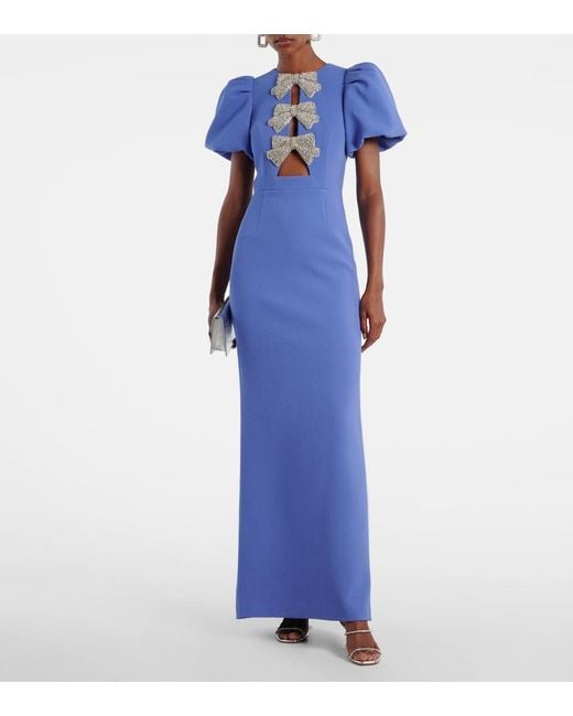 Rebecca Vallance Blue Violetta Bow-Detail Embellished Crepe Gown