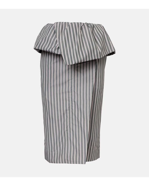 Dries Van Noten Gray Striped Cotton Poplin Midi Skirt