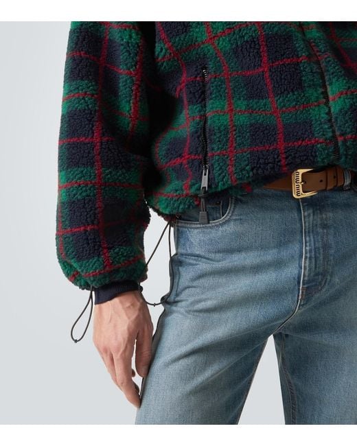 Miu Miu Green Checked Teddy Jacket for men