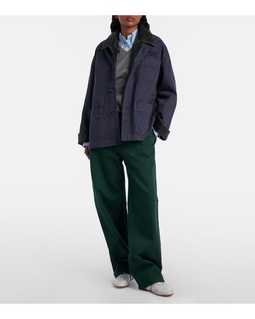 Miu Miu Green Cotton Gabardine Straight Pants