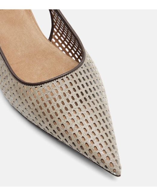 Brunello Cucinelli Brown Monili Leather Slingback Ballet Flats