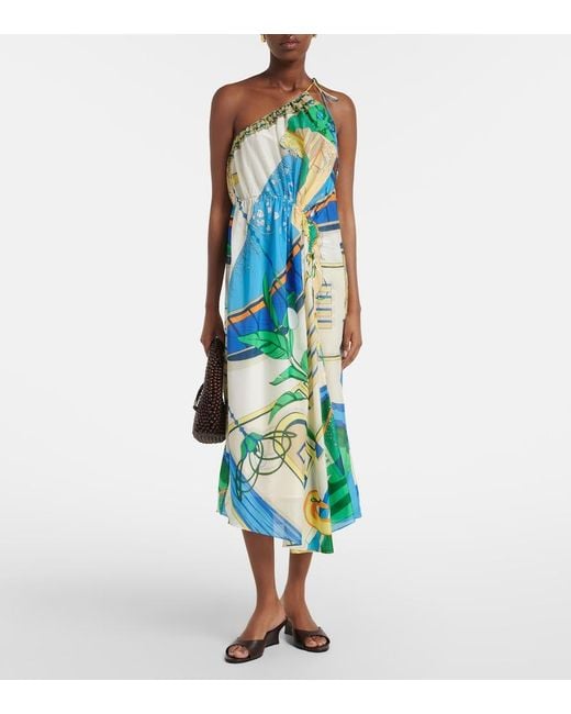 Tory Burch Blue Printed Cotton And Silk Midi Dress