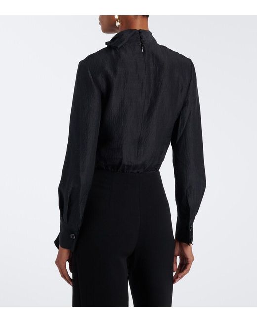 Roland Mouret Black Bow-Detail Jacquard Ramie And Silk Bodysuit