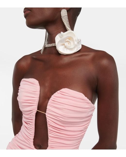 Magda Butrym Pink Floral-Applique Ruched Minidress