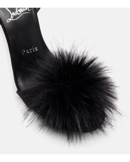 Christian Louboutin Black Patapompom 100 Crepe Satin Sandals