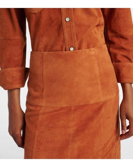 Isabel Marant Orange Devy Suede Midi Skirt