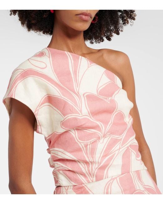 Sir. The Label Pink Belletto Printed One-shoulder Linen Top