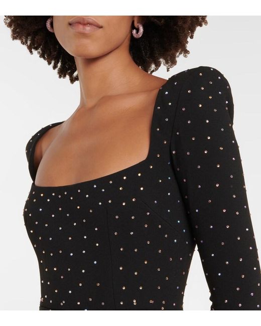 Alex Perry Black Tiernan Embellished Crepe Midi Dress
