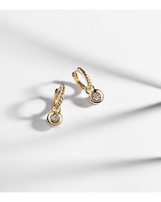 David Yurman White Cable Collectibles Petite Cable 18Kt Huggie Earrings With Diamonds