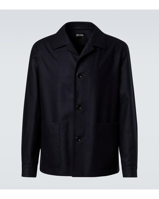 Zegna Blue Wool Overshirt for men