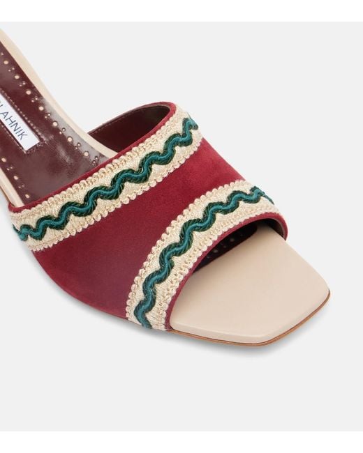 Manolo Blahnik Marebis 50 Embroidered Suede Mules