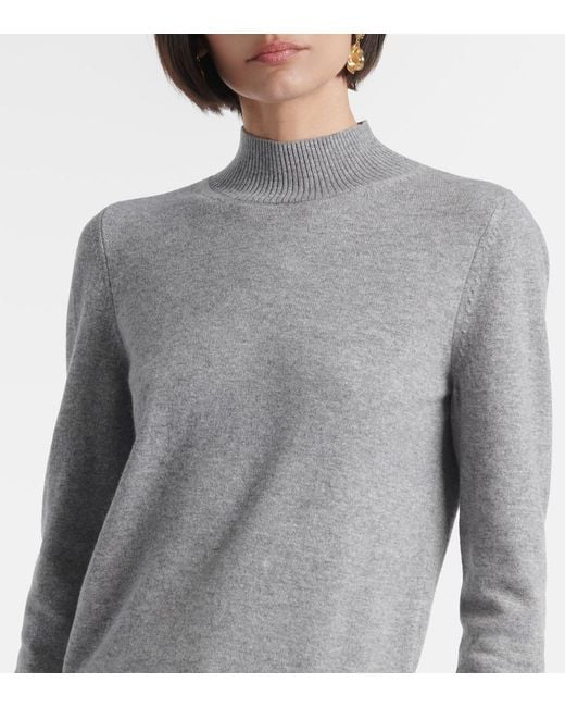 Oscar de la Renta Gray Scarf-Detail Cashmere Sweater