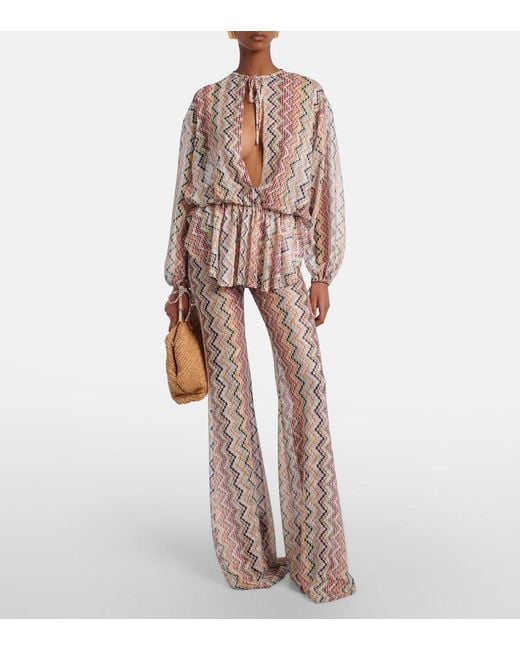 Missoni Multicolor Zig Zag Cutout Gathered Blouse