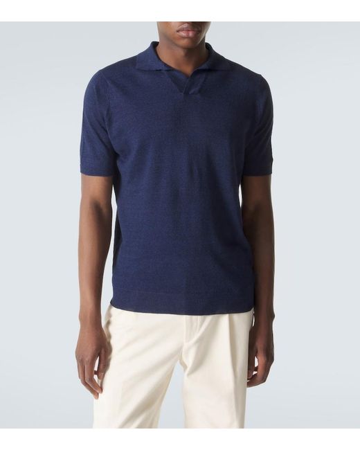 Thom Sweeney Blue Linen And Cotton Polo Shirt for men