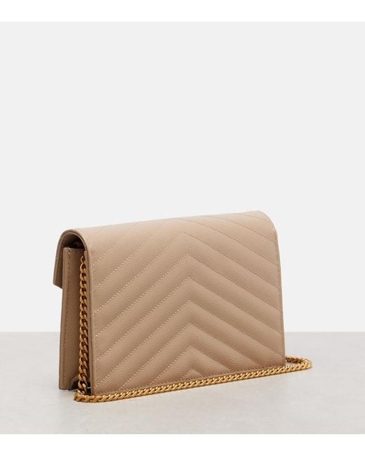 Saint Laurent Natural Cassandre Matelasse Envelope Leather Wallet On Chain