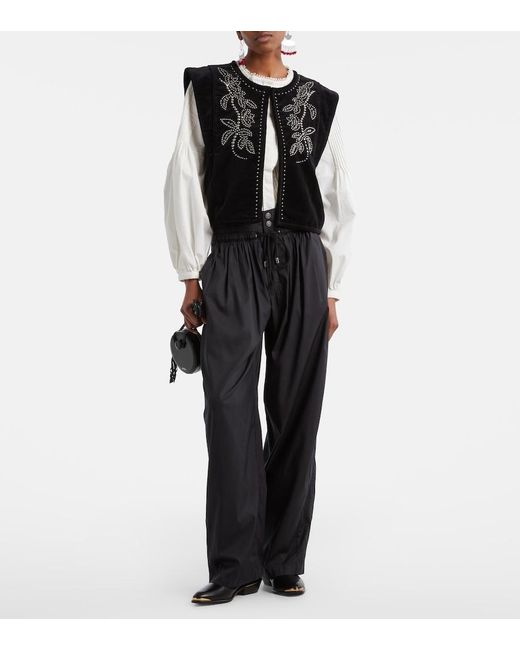 Isabel Marant Blue Inaya High-Rise Wide-Leg Pants