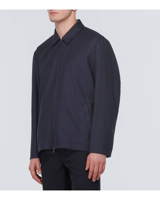 Sunspel Blue Harrington Striped Wool-blend Bowling Shirt for men