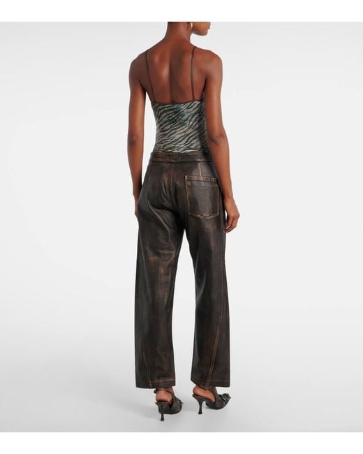 JACQUES WEI Gray Weite High-Rise-Hose Aus Leder