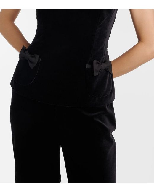 Posse Black Quincy Bow-Detail Cotton Velvet Top