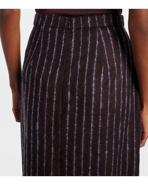Erdem Purple Pinstripe Wool And Mohair Pencil Skirt