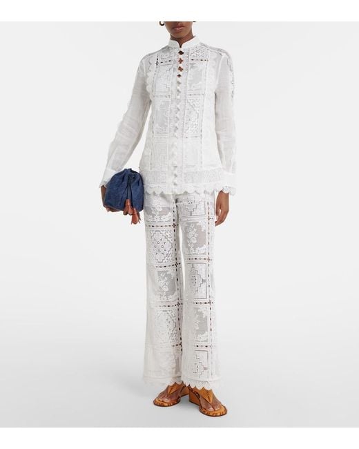 Zimmermann White Floral Lace Ramie Shirt