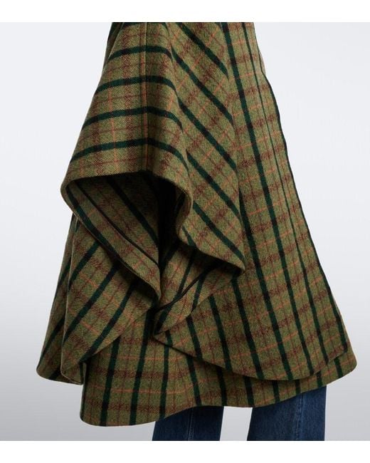 Chloé Green Checked Wool Poncho
