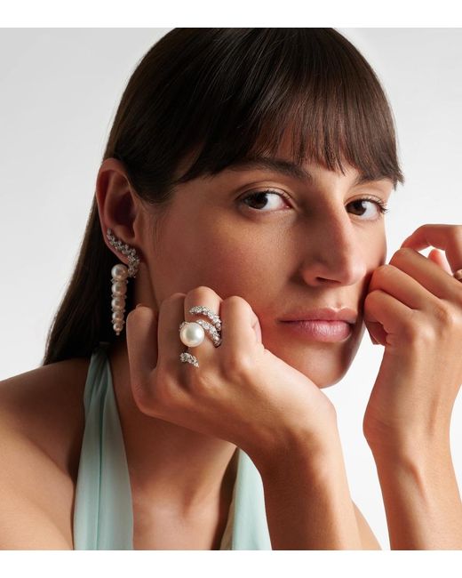 YEPREM White Pearlescent 18Kt Ring With Freshwater Pearl And Diamonds