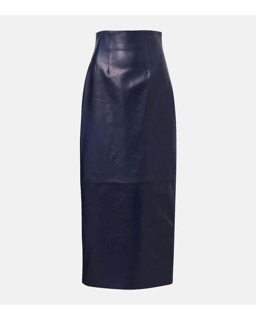 Khaite Blue Loxley Leather Pencil Skirt