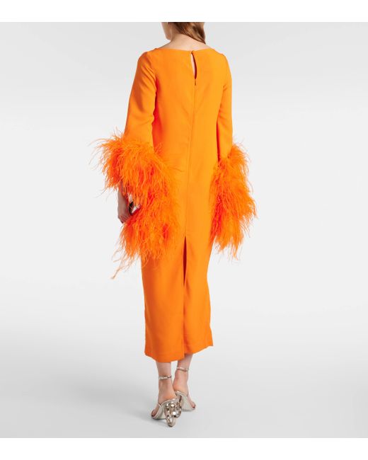 ‎Taller Marmo Orange Del Lago Feather-Trimmed Crepe Cady Midi Dress