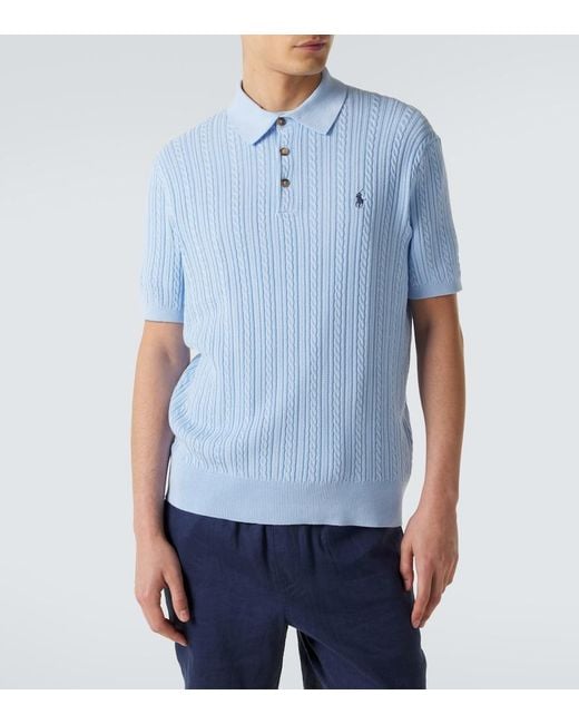 Polo Ralph Lauren Blue Cable-Knit Cotton Polo Sweater for men