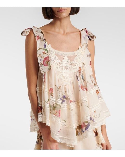 Zimmermann Natural Patience Floral Cotton And Silk Top
