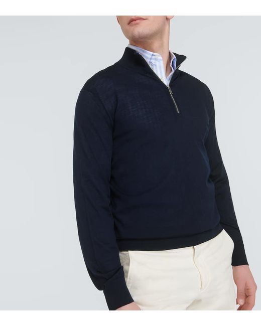 Zegna Blue Wool Half-zip Sweater for men