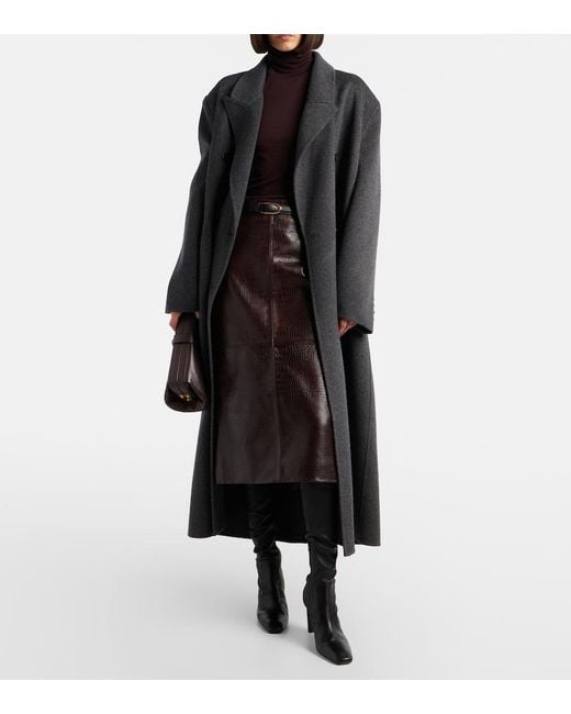 Frankie Shop Brown Taney Croc-Effect Leather Pencil Skirt