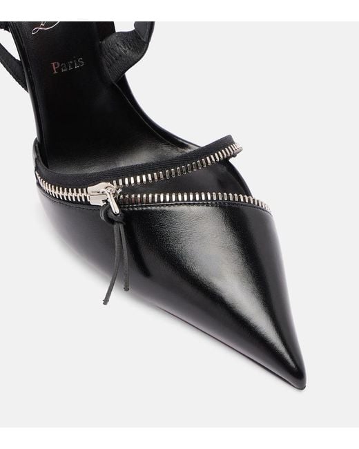 Christian Louboutin Black Slingyzip 100 Leather Slingback Pumps