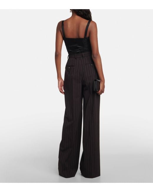 Dolce & Gabbana Black Pinstripe High-rise Wool Wide-leg Pants
