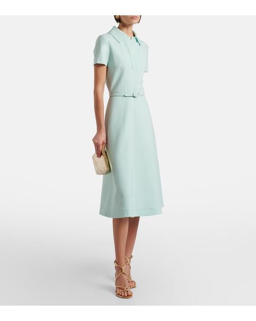 Oscar de la Renta Blue Belted Wool-Blend Midi Dress