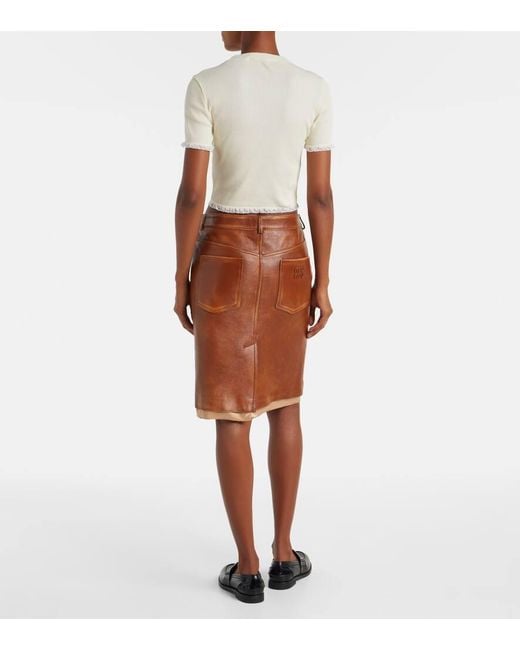 Miu Miu Brown Leather Midi Skirt