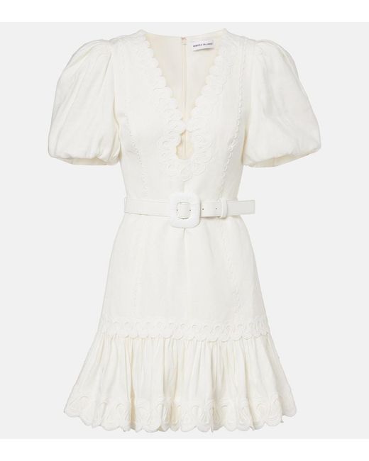 Rebecca Vallance White Kahlia Embroidered Linen-Blend Minidress