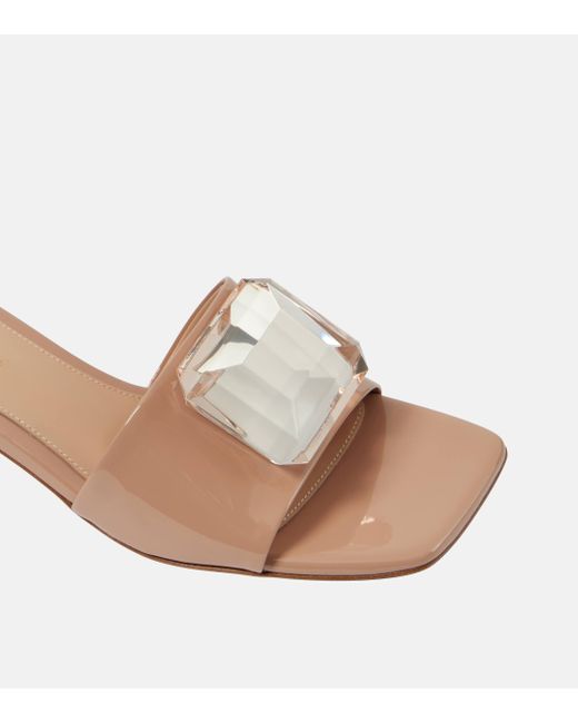 Gianvito Rossi Pink Jaipur Embellished Patent Leather Mules