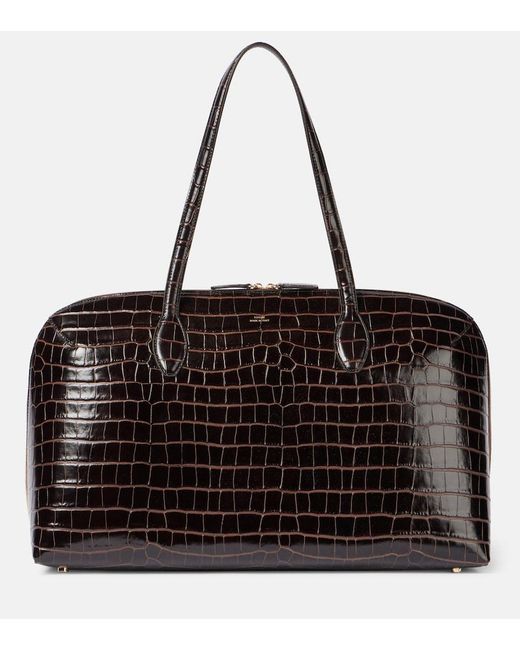 Totême Black Croc-Effect Leather Tote Bag