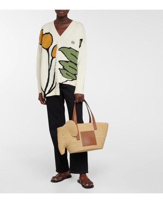 Loewe Brown Elephant Basket Raffia Tote Bag