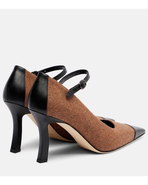 Manolo Blahnik Brown Semele 90 Leather-Trimmed Tweed Pumps
