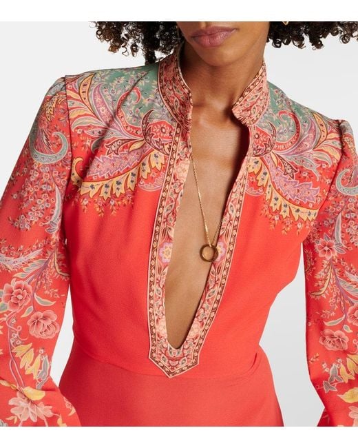 Etro Red Bedrucktes Midikleid