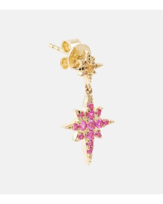 Roxanne First Pink Sunset Star 14kt Gold Single Earring With Sapphires