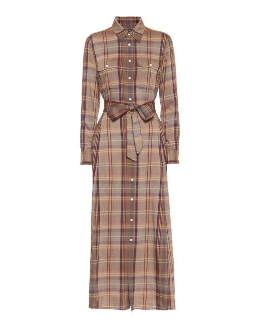 Polo Ralph Lauren Brown Checked Flannel Midi Dress