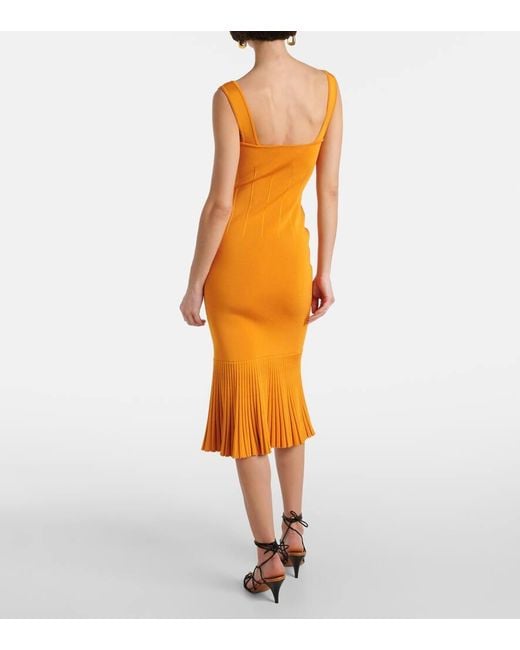 Galvan Yellow Atalanta Knitted Midi Dress